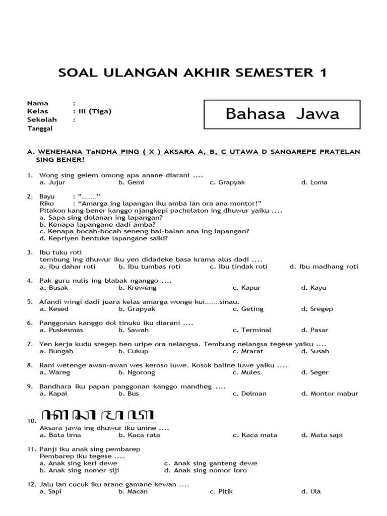 5 Rahasia Nilai Sempurna Soal PAT Bahasa Jawa Kelas 3 Semester 2 yang Wajib Diketahui