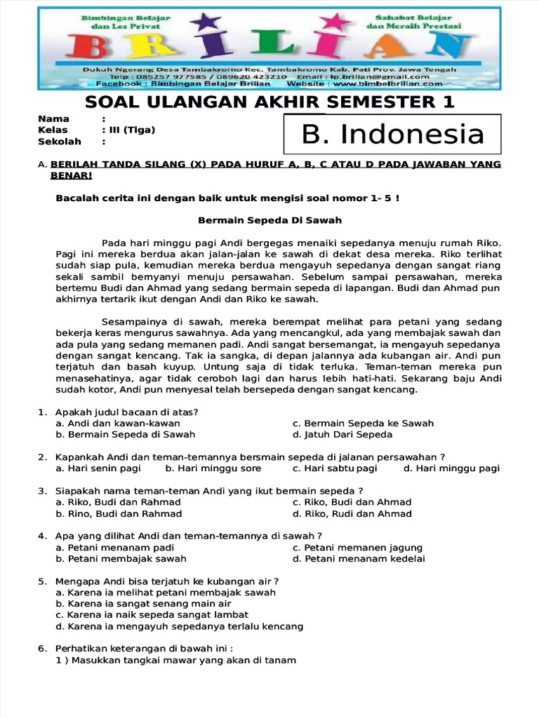 5 Modul Bimbel Brilian Soal Bahasa Indonesia Kelas 3 Semester 2 Kurikulum 2013 Wajib Dicoba