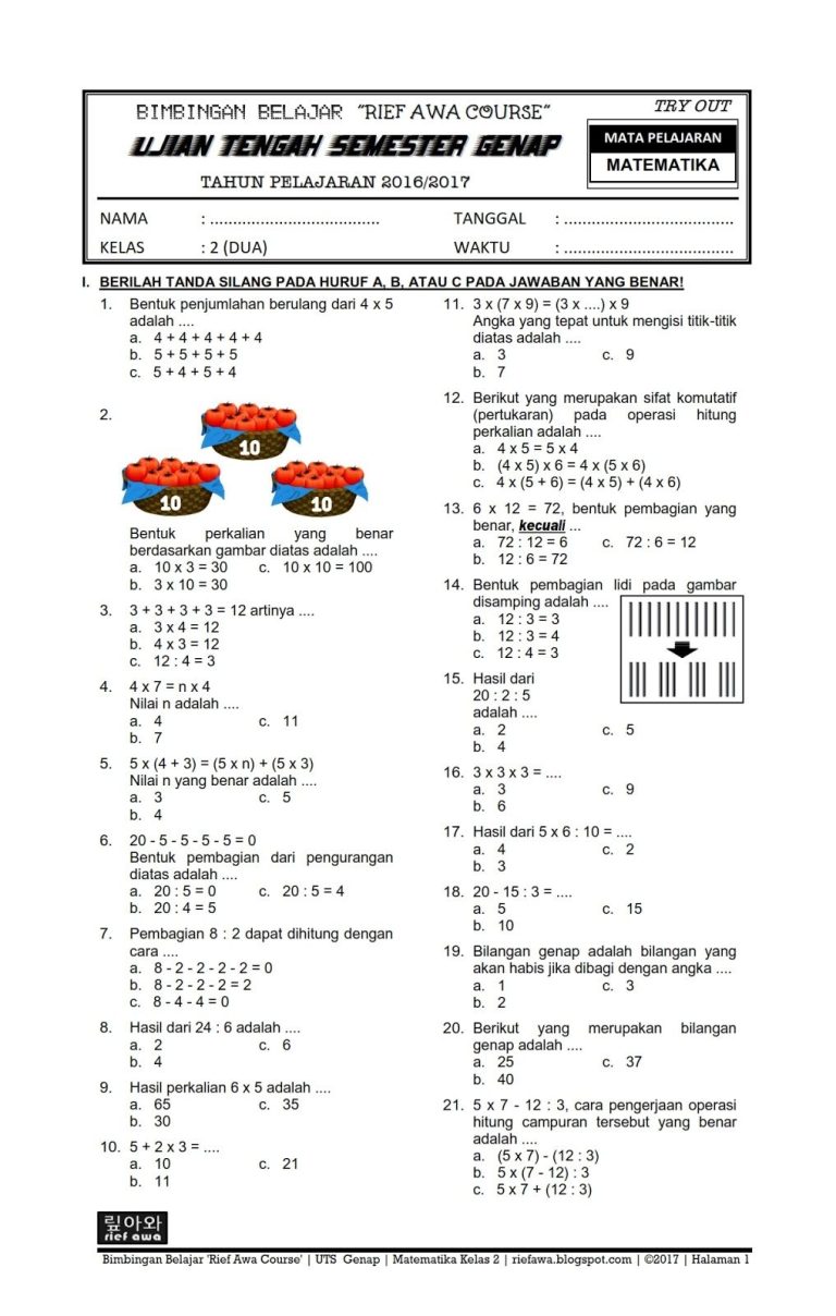 5 Soal UAS Matematika Kelas 3 SD Semester 2 Kurikulum 2013 yang Wajib Dikuasai