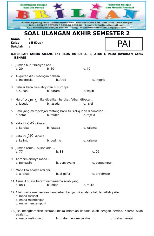 5 Soal UAS PAI Kelas 3 Semester 2 Versi Bimbel Brilian yang Wajib Dikuasai