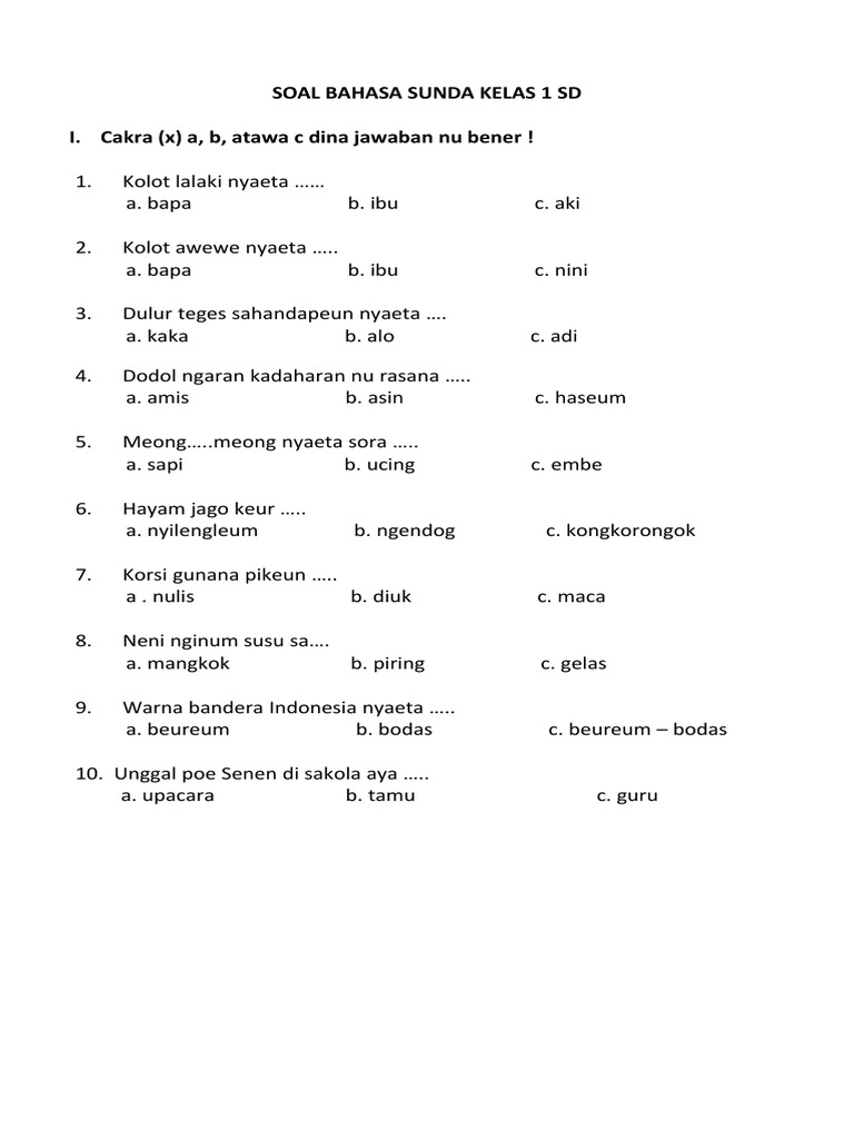 7 Soal UAS Bahasa Sunda Kelas 3 Semester 1 Siap Cetak, Wajib Dicoba!