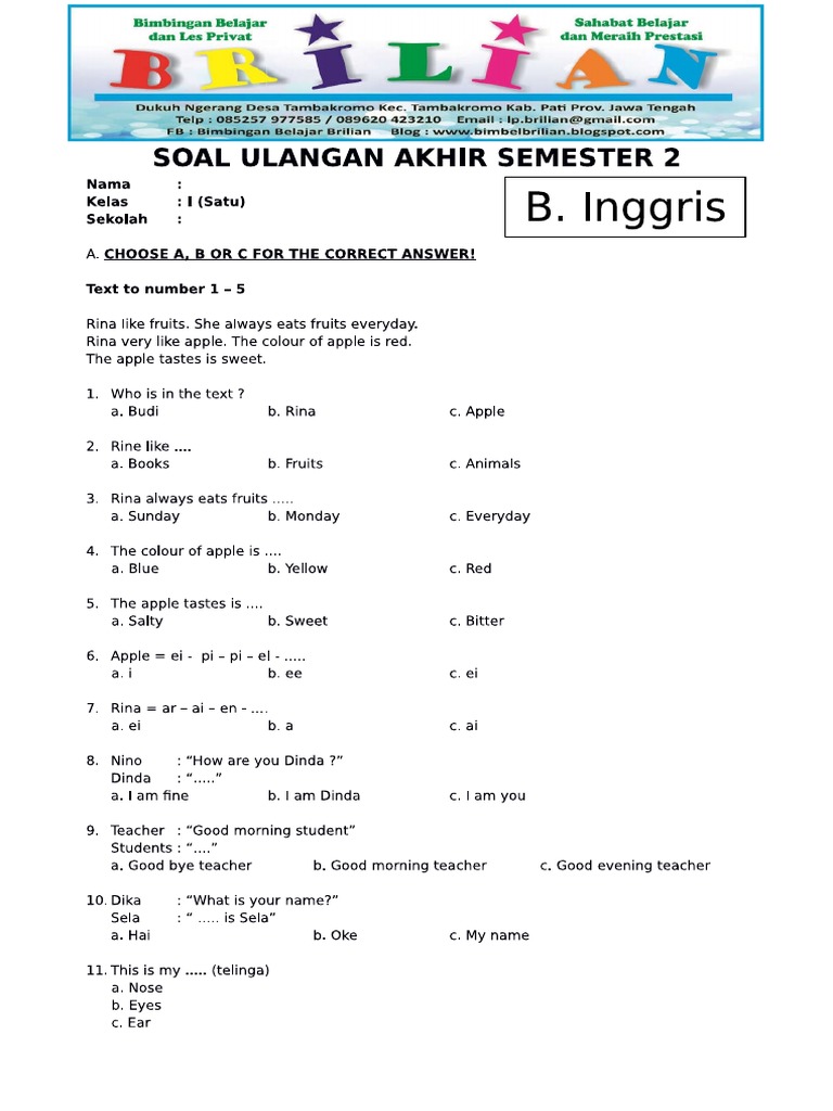 Jangan Sampai Salah! 5 Soal Bahasa Inggris Kelas 3 MI Semester 1 STS 2026