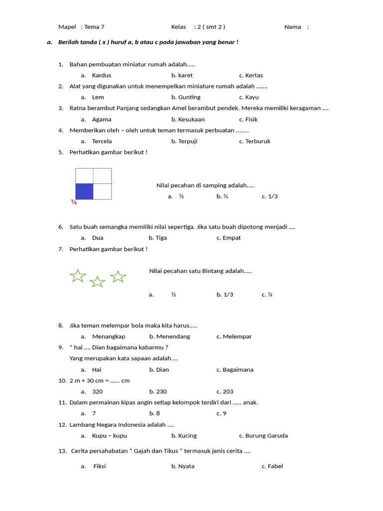 Soal Tema 7 Kelas 2 Miniatur Keragaman PDF