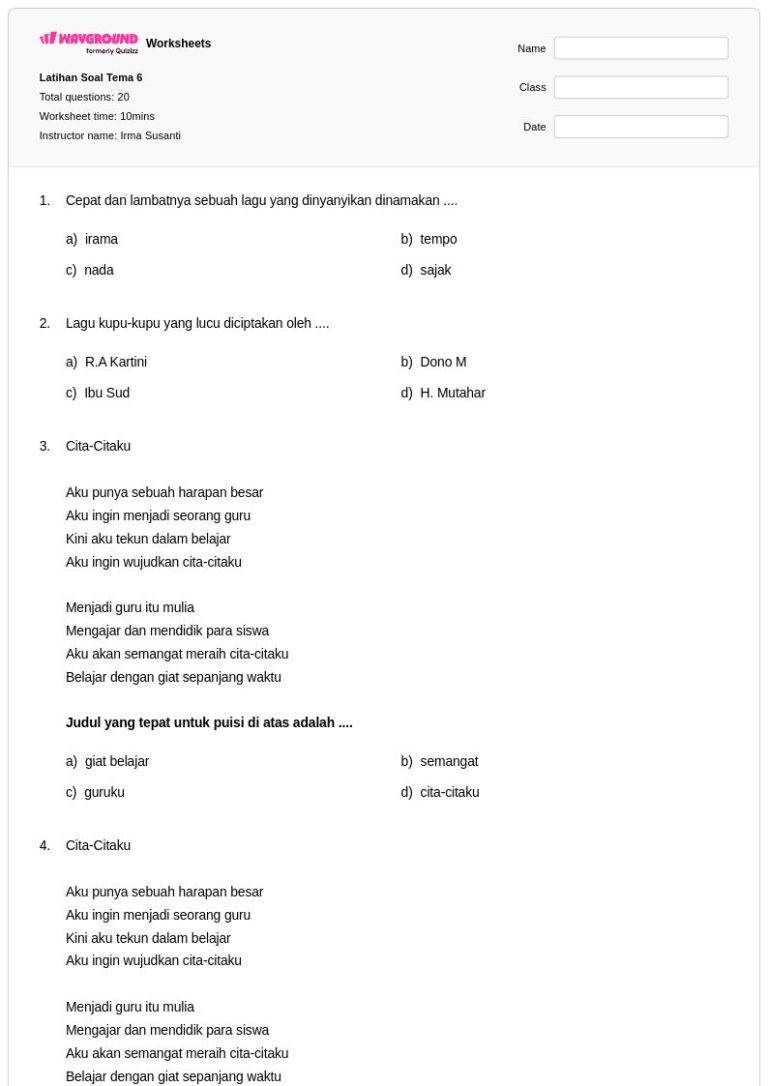 5 Bocoran Contoh Soal UTS Tema 6 Cita-Citaku Kelas 4 yang Wajib Dikuasai Sebelum Terlambat