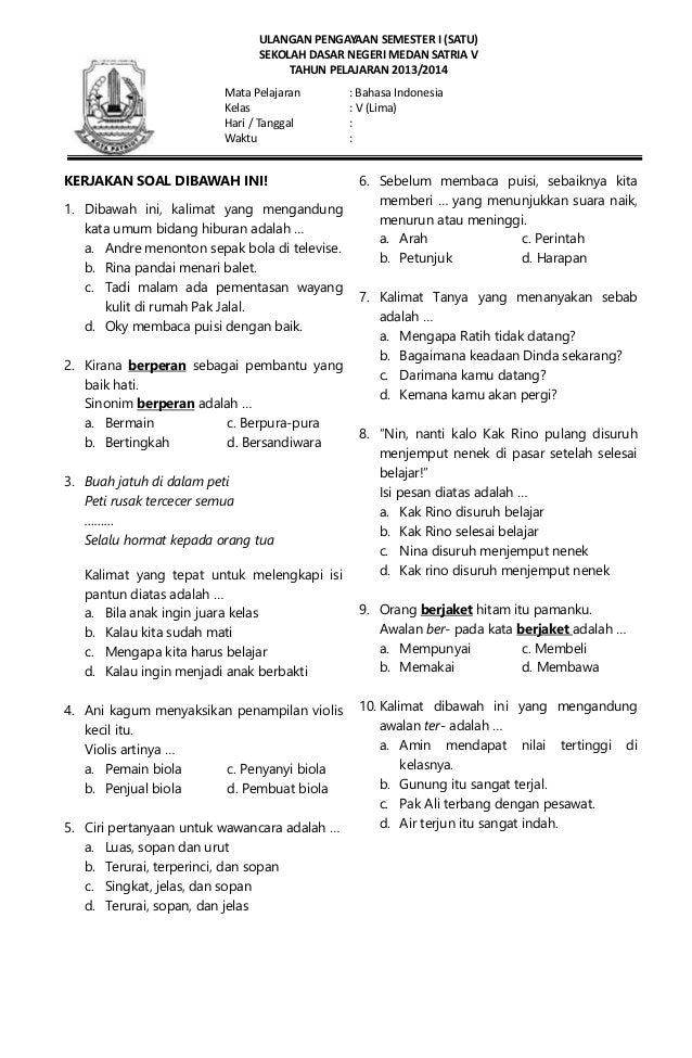 5 Rahasia soal ulangan bahasa indonesia kelas 5 semester 1 yang wajib diketahui orang tua