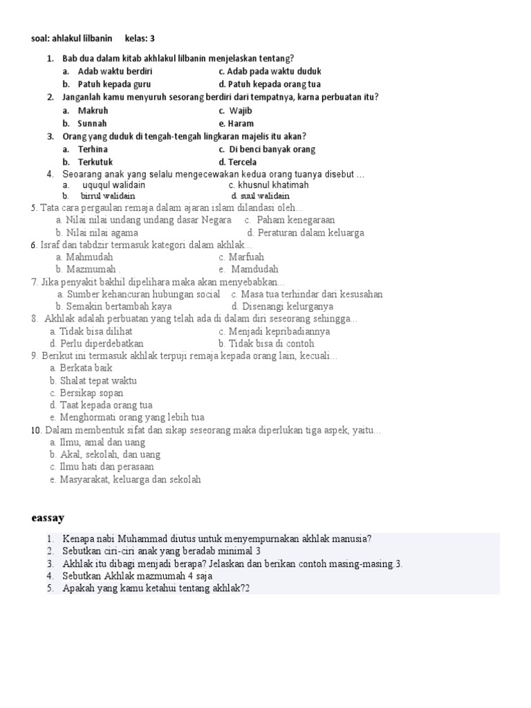 download soal ulangan harian akidah akhlak kelas 3 k13 2018