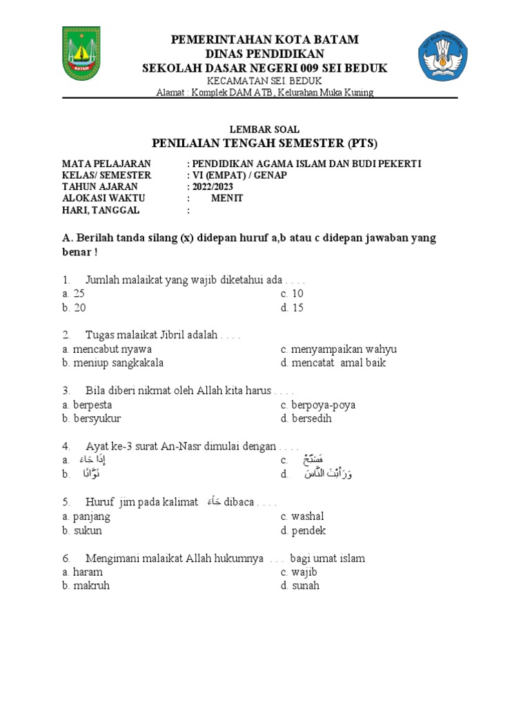 35 Contoh Soal UTS PAI Kelas 4 SD MI Dan Kunci Jawabnya PDF 35 Contoh Soal UTS PAI Kelas 4 SD MI Dan Kunci Jawabnya PDF