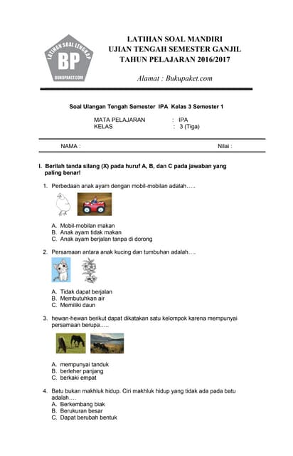 Soal uts ipa kelas 3 semester 1 PDF