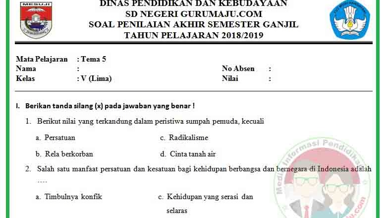 Soal UAS PAS Kelas 5 Tema 5 Kurikulum 2013 Revisi 2018 Soal UAS PAS Kelas 5 Tema 5 Kurikulum 2013 Revisi 2018