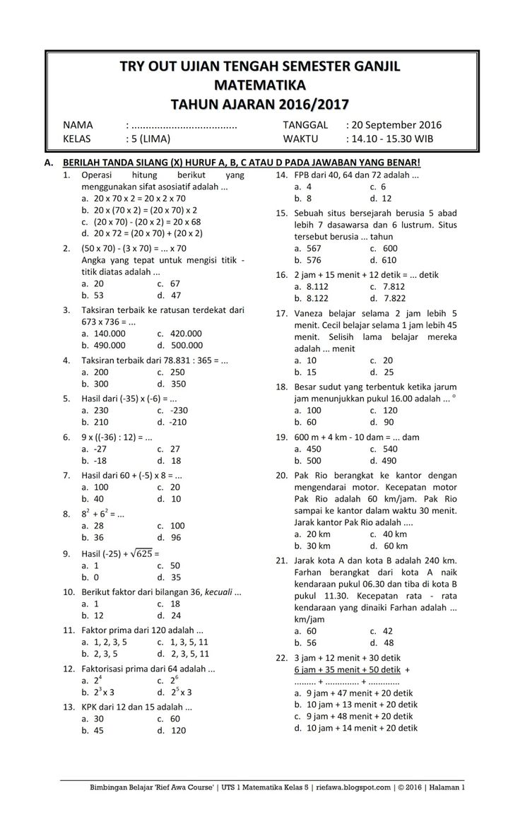 Ternyata Ini 5 Soal PAS Matematika Kelas 5 Semester 1 yang Sering Bikin Siswa Keliru dan Harus Kamu Tahu Sebelum Ujian