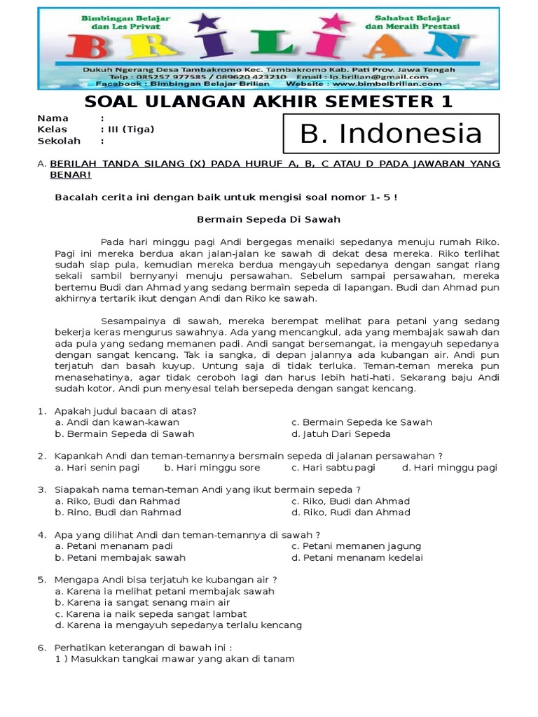 soal uas bahasa indonesia kelas 3 semester 1 soal uas bahasa indonesia kelas 3 semester 1