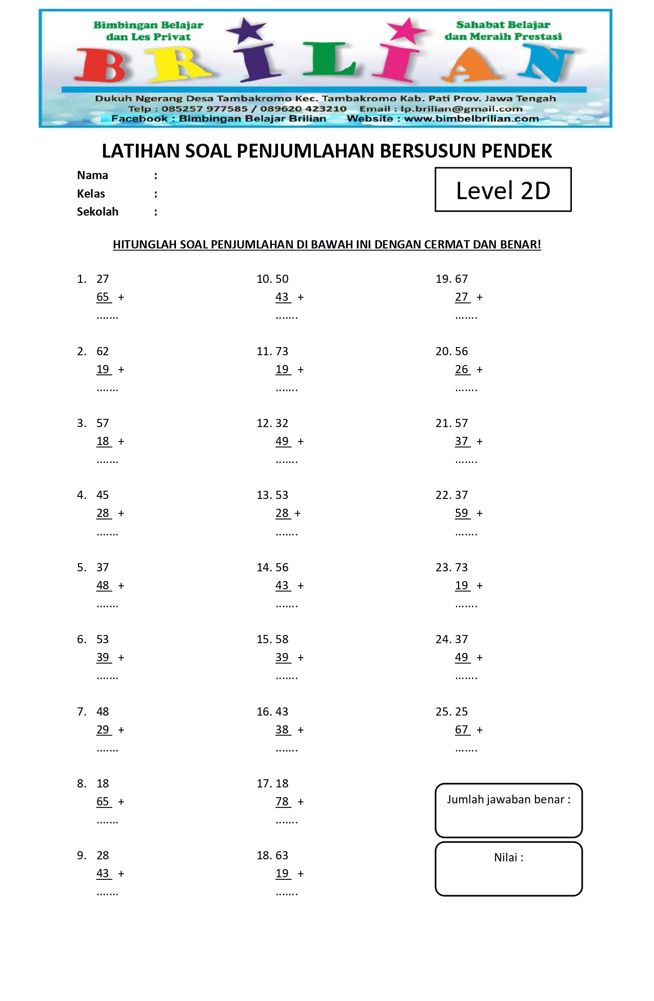 Rahasia Cepat Mahir Latihan Soal Penjumlahan Bersusun Kelas 2 MI Agar Anak Pintar Matematika Rahasia Cepat Mahir Latihan Soal Penjumlahan Bersusun Kelas 2 MI Agar Anak Pintar Matematika