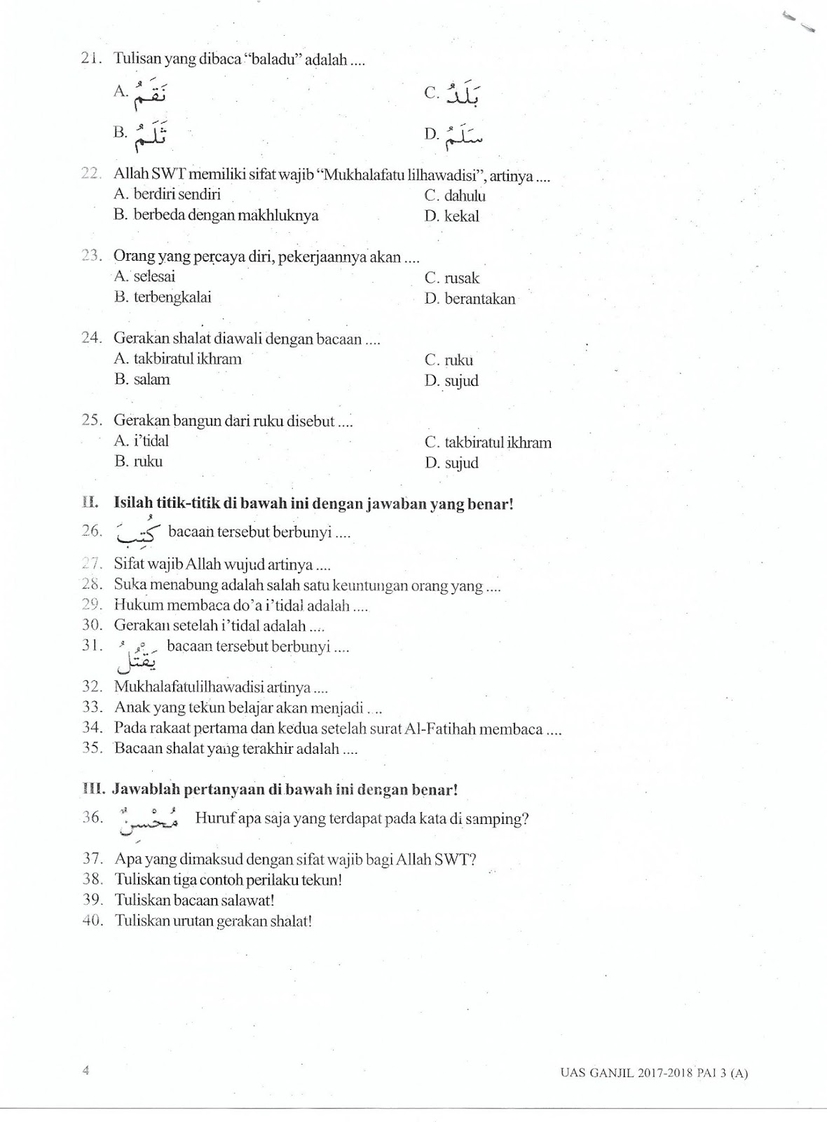 Rahasia Skor Sempurna Lewat Bocoran Soal Tes Agama Kelas 3 Tahun 2017-2018 Terbaru Rahasia Skor Sempurna Lewat Bocoran Soal Tes Agama Kelas 3 Tahun 2017-2018 Terbaru