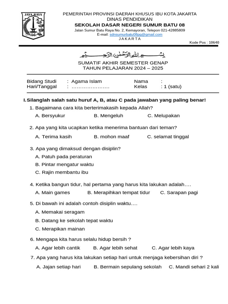 Wajib Tahu! Ini Kumpulan Contoh Soal HOT Pendidikan Agama Islam SD Kelas 1 Terbaru Wajib Tahu! Ini Kumpulan Contoh Soal HOT Pendidikan Agama Islam SD Kelas 1 Terbaru