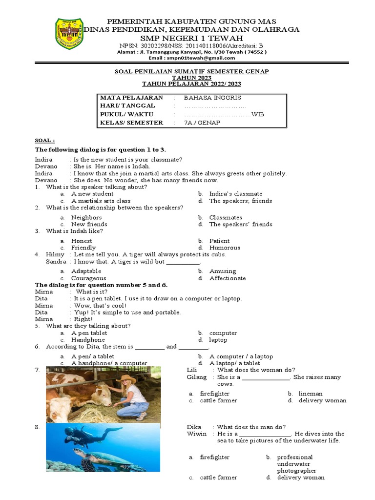Wajib Tahu! Kumpulan latihan soal pilihan ganda kelas 7 semester 2 bahasa inggris terbaru Wajib Tahu! Kumpulan latihan soal pilihan ganda kelas 7 semester 2 bahasa inggris terbaru